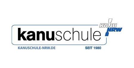 Logo der KanuSchule NRW mit Schriftzug „kanuSchule“ und dem Hinweis „seit 1980“ sowie Internetadresse.