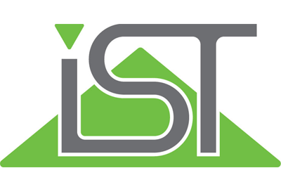 Logo mit den Buchstaben „IST“ in Grau und einer grünen Dreiecksform im Hintergrund.