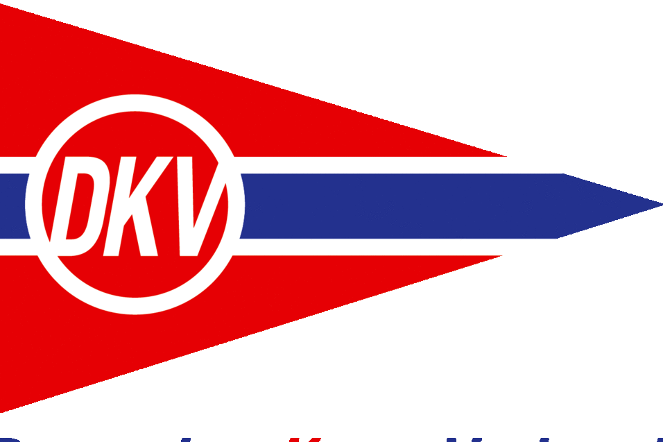 Logo des Deutschen Kanu-Verbands (DKV) mit rotem, blauem und weißem Design.
