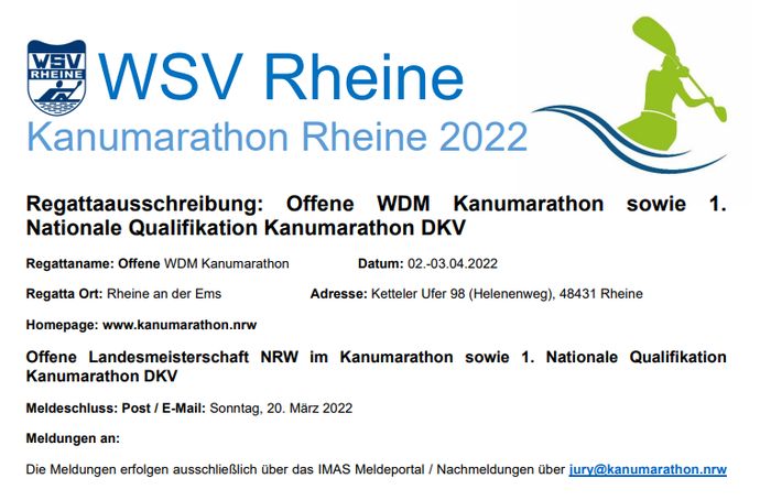 Ausschreibung Kanu Marathon WDM 2022