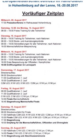 Zeitplan EM J und U23 Hohenlimburg 2017
